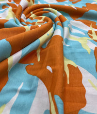 Orange Turq Camo Mix Print Viscose Elastane Fabric - T9 Fabrics