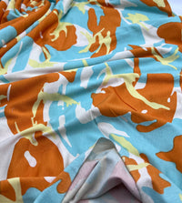 Orange Turq Camo Mix Print Viscose Elastane Fabric - T9 Fabrics