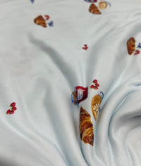 Pale Blue Croissant Jam Super Soft Print Spun Poly Stretch Fabric - T9 Fabrics