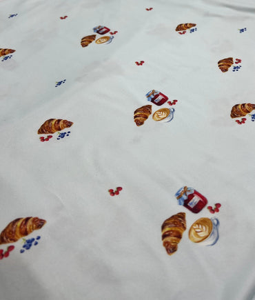 Pale Blue Croissant Jam Super Soft Print Spun Poly Stretch Fabric - T9 Fabrics