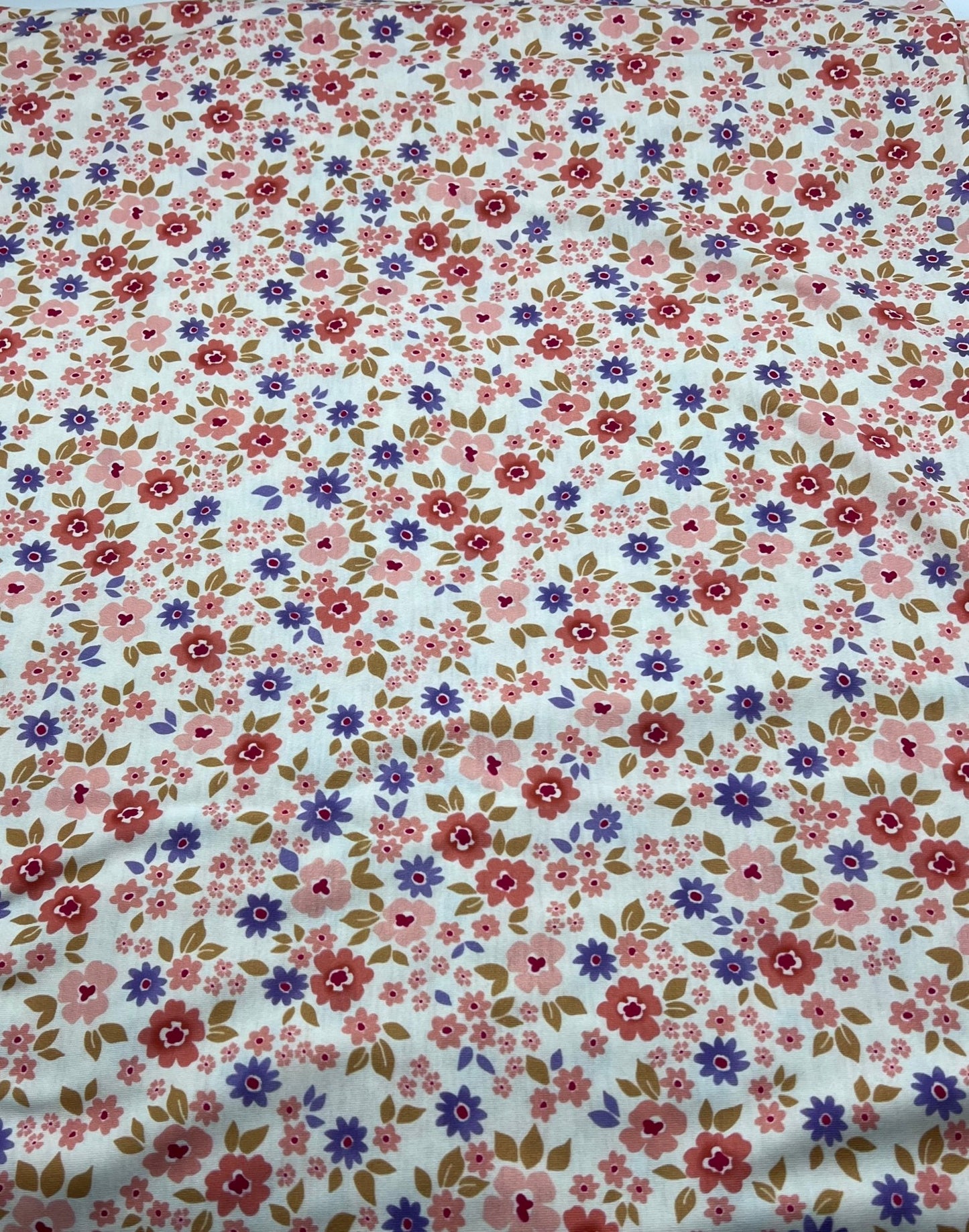 Pale Orange Ditsy Flower Print Spun Poly Stretch Fabric - T9 Fabrics