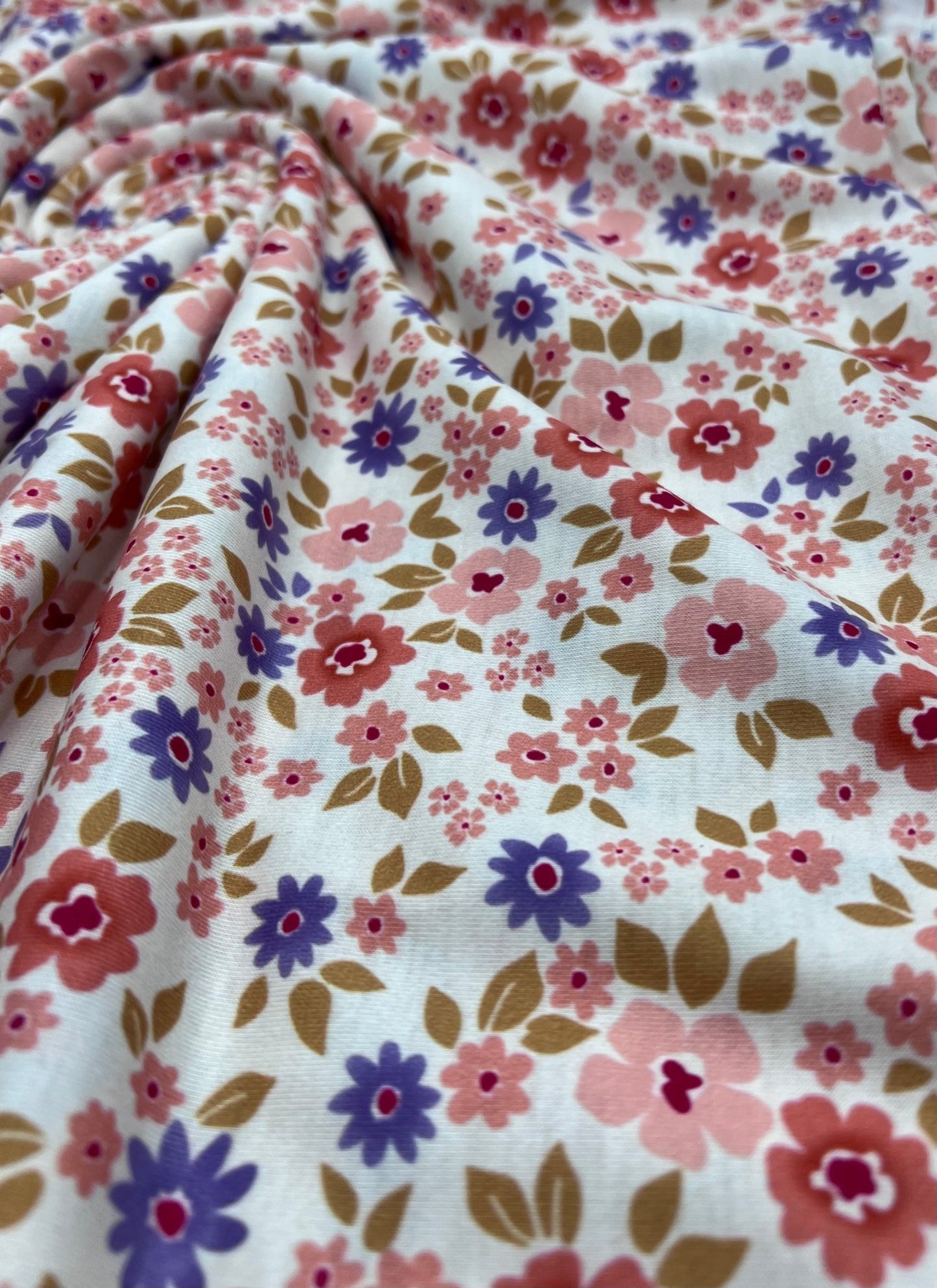 Pale Orange Ditsy Flower Print Spun Poly Stretch Fabric - T9 Fabrics