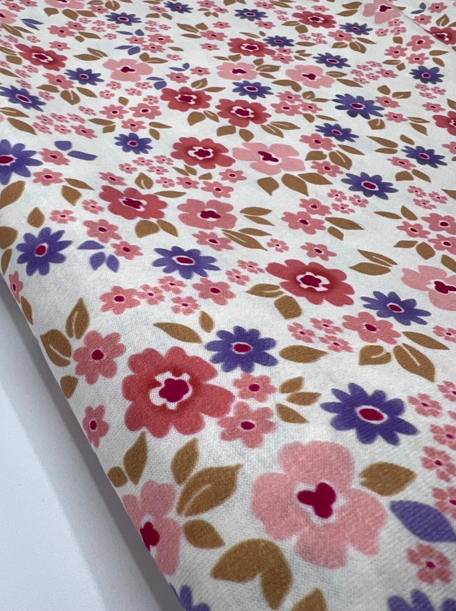 Pale Orange Ditsy Flower Print Spun Poly Stretch Fabric - T9 Fabrics