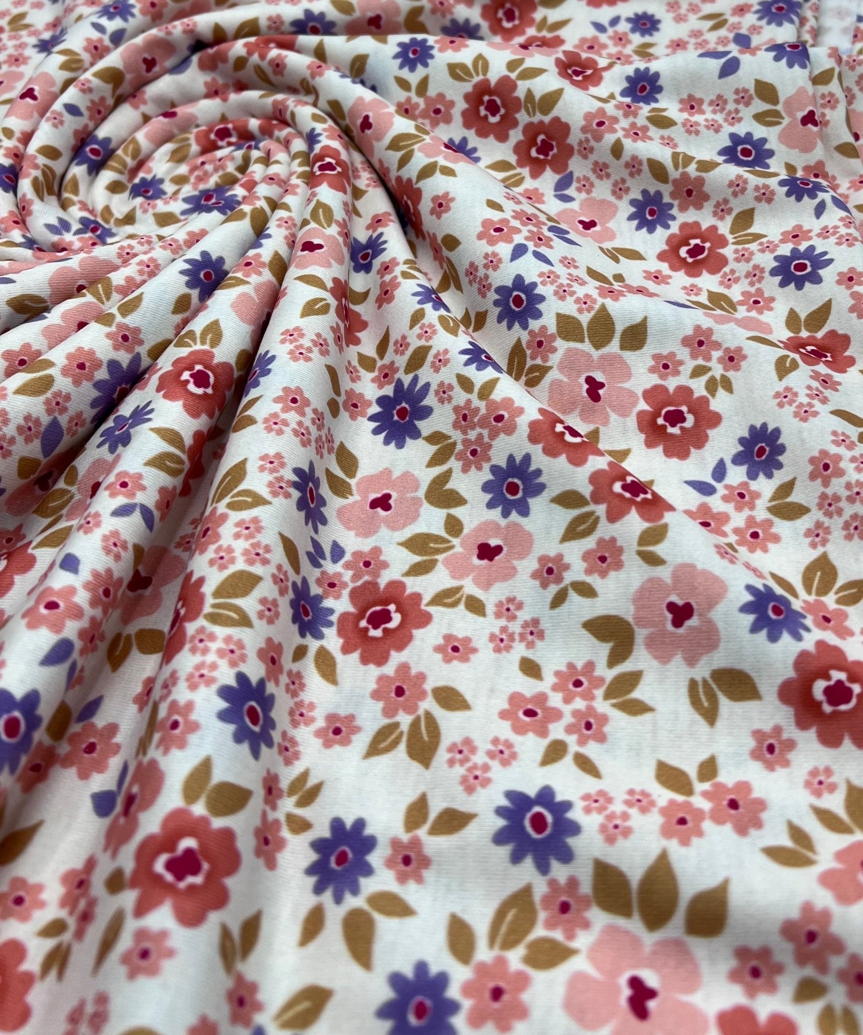 Pale Orange Ditsy Flower Print Spun Poly Stretch Fabric - T9 Fabrics