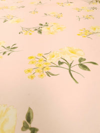 Pale Pink & Yellow Floral Print Lightweight Jersey Crepe Fabric 4 Way Stretch - T9 Fabrics