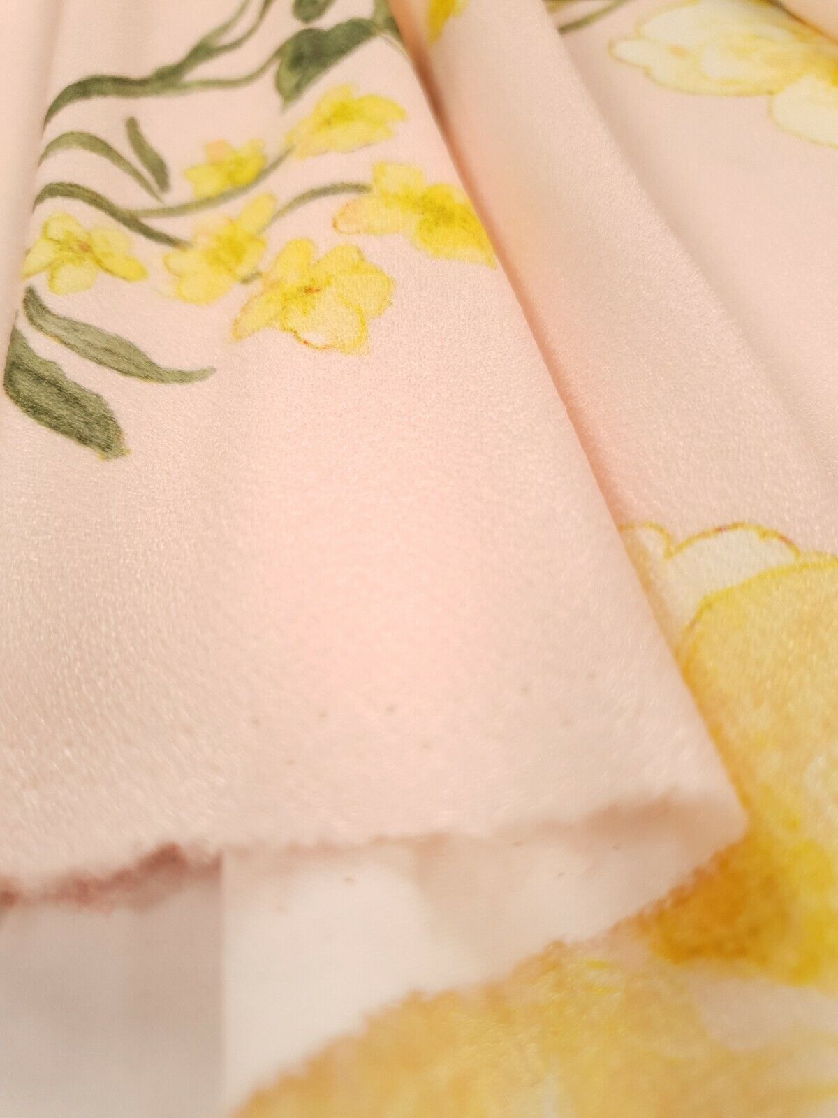 Pale Pink & Yellow Floral Print Lightweight Jersey Crepe Fabric 4 Way Stretch - T9 Fabrics