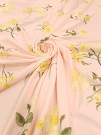 Pale Pink & Yellow Floral Print Lightweight Jersey Crepe Fabric 4 Way Stretch - T9 Fabrics