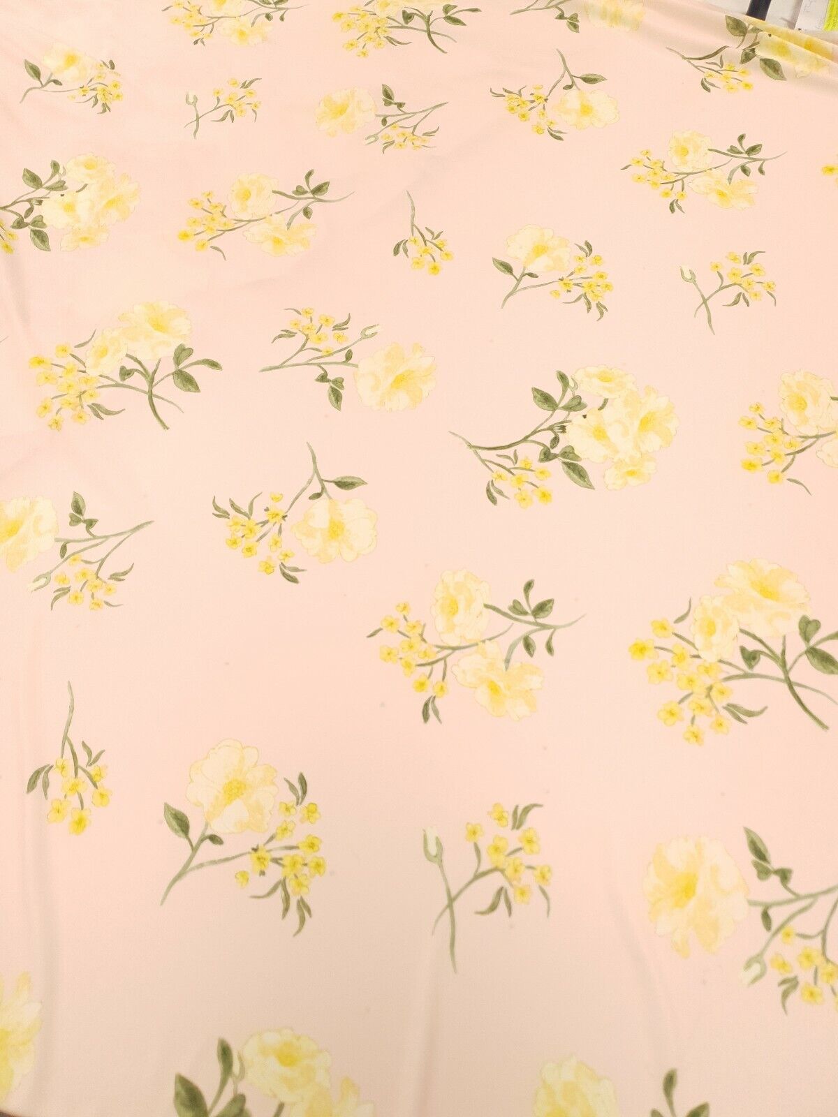 Pale Pink & Yellow Floral Print Lightweight Jersey Crepe Fabric 4 Way Stretch - T9 Fabrics