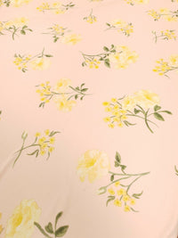 Pale Pink & Yellow Floral Print Lightweight Jersey Crepe Fabric 4 Way Stretch - T9 Fabrics