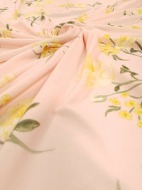 Pale Pink & Yellow Floral Print Lightweight Jersey Crepe Fabric 4 Way Stretch - T9 Fabrics