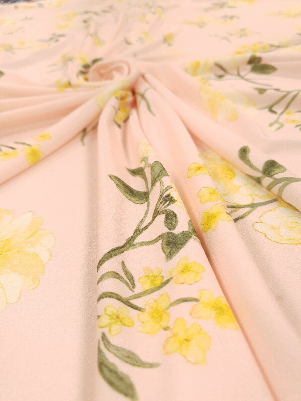 Pale Pink & Yellow Floral Print Lightweight Jersey Crepe Fabric 4 Way Stretch - T9 Fabrics