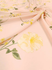 Pale Pink & Yellow Floral Print Lightweight Jersey Crepe Fabric 4 Way Stretch - T9 Fabrics