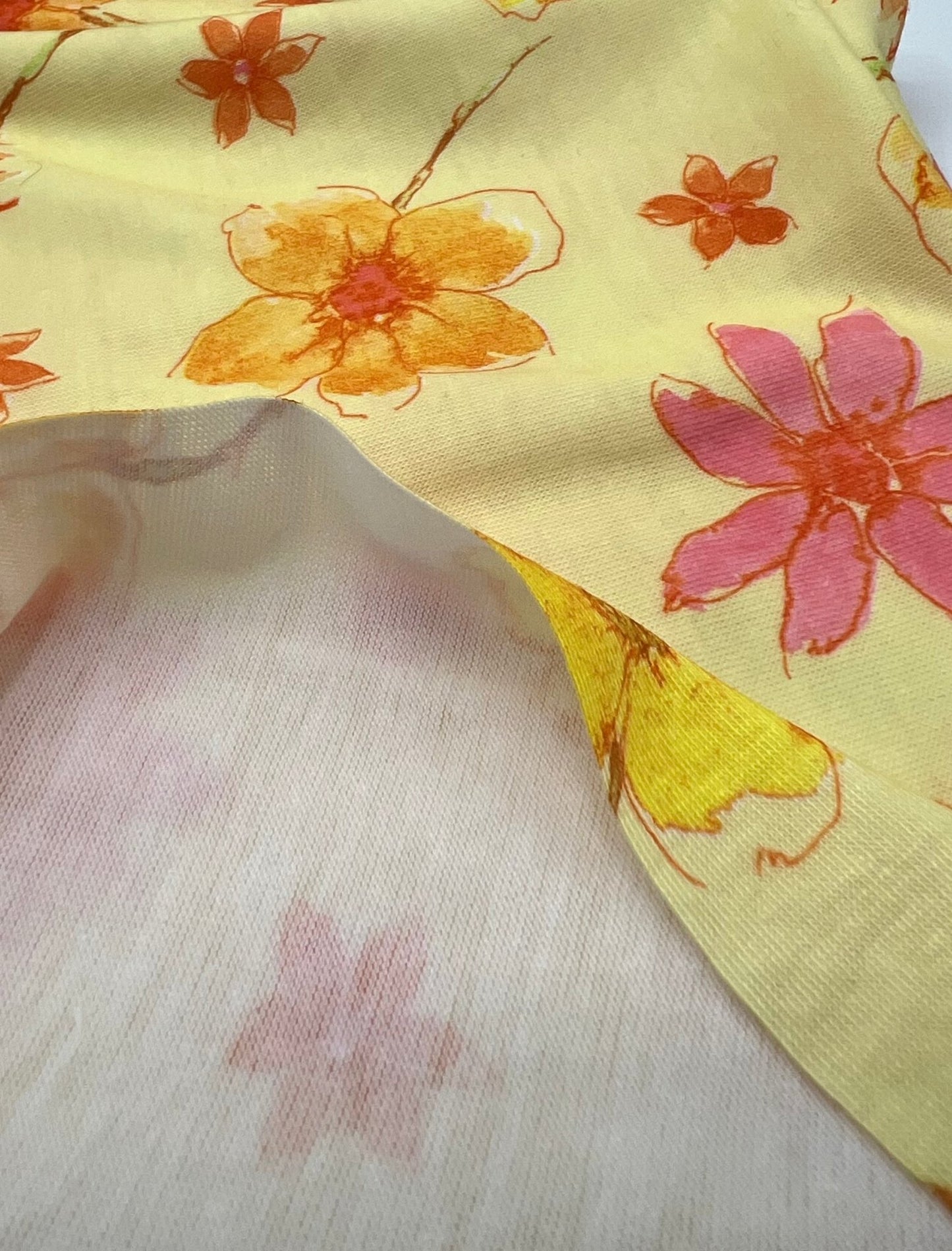 Pale Yellow Floral Print Spun Poly Stretch Fabric - T9 Fabrics