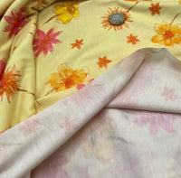 Pale Yellow Floral Print Spun Poly Stretch Fabric - T9 Fabrics