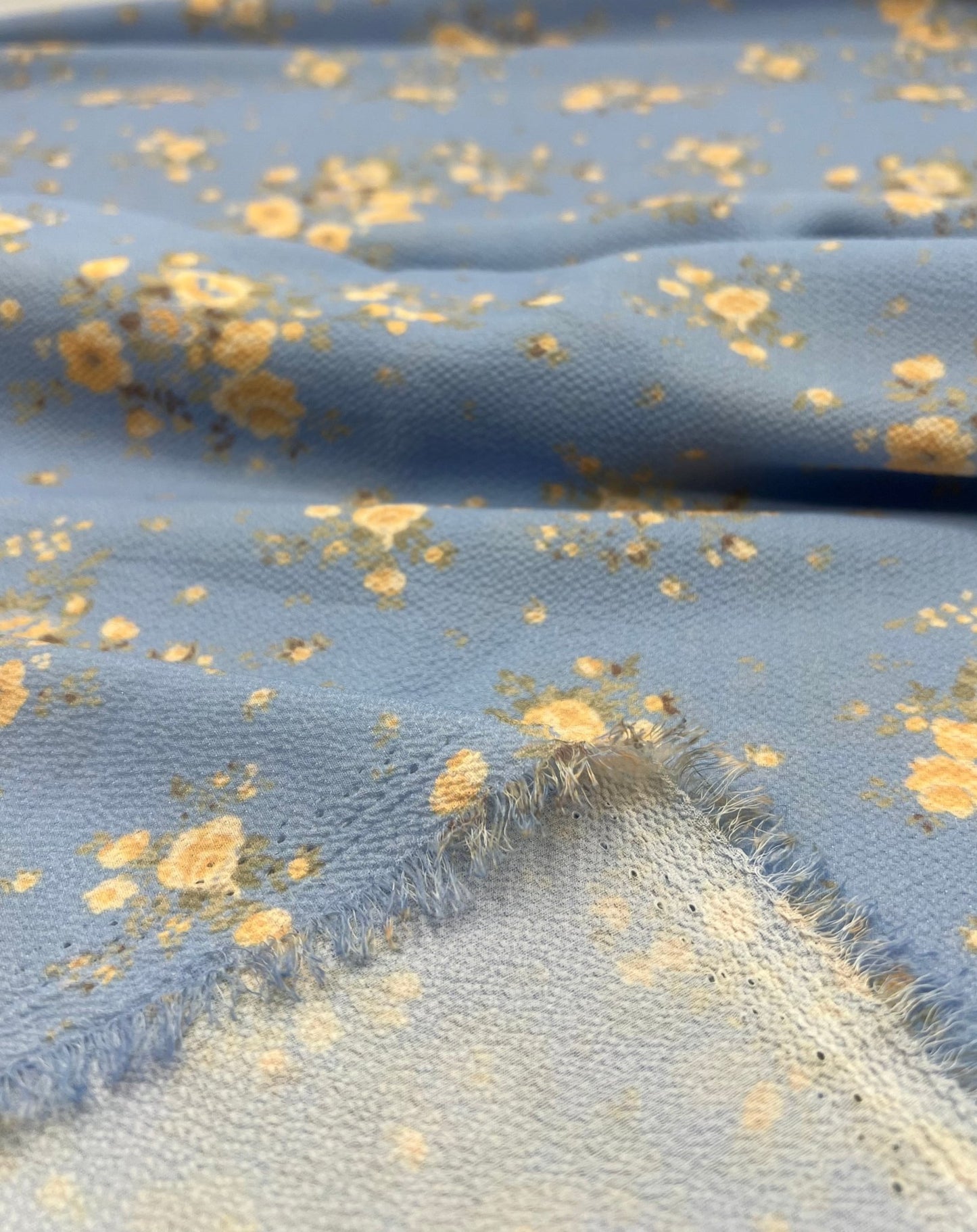 Pastel Blue Ditsy Floral Print Lightweight Bubble Crepe Fabric - T9 Fabrics