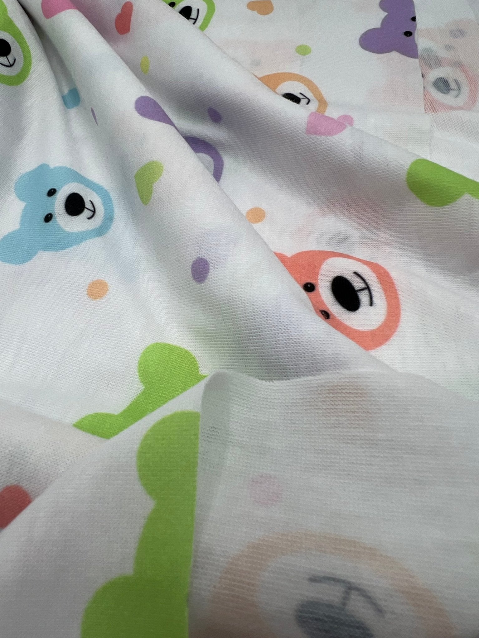 Pastel Colour Bear Faces Print Spun Poly Stretch Fabric - T9 Fabrics