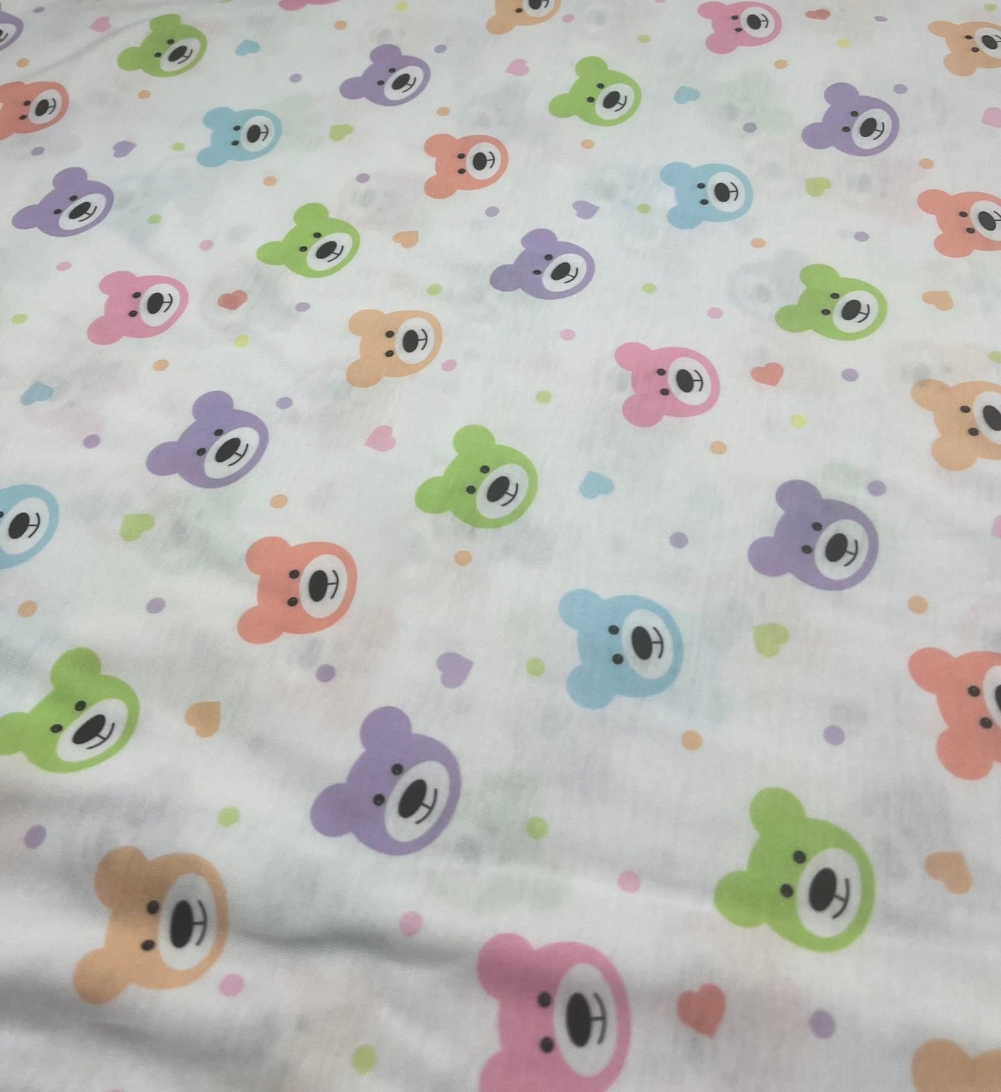 Pastel Colour Bear Faces Print Spun Poly Stretch Fabric - T9 Fabrics