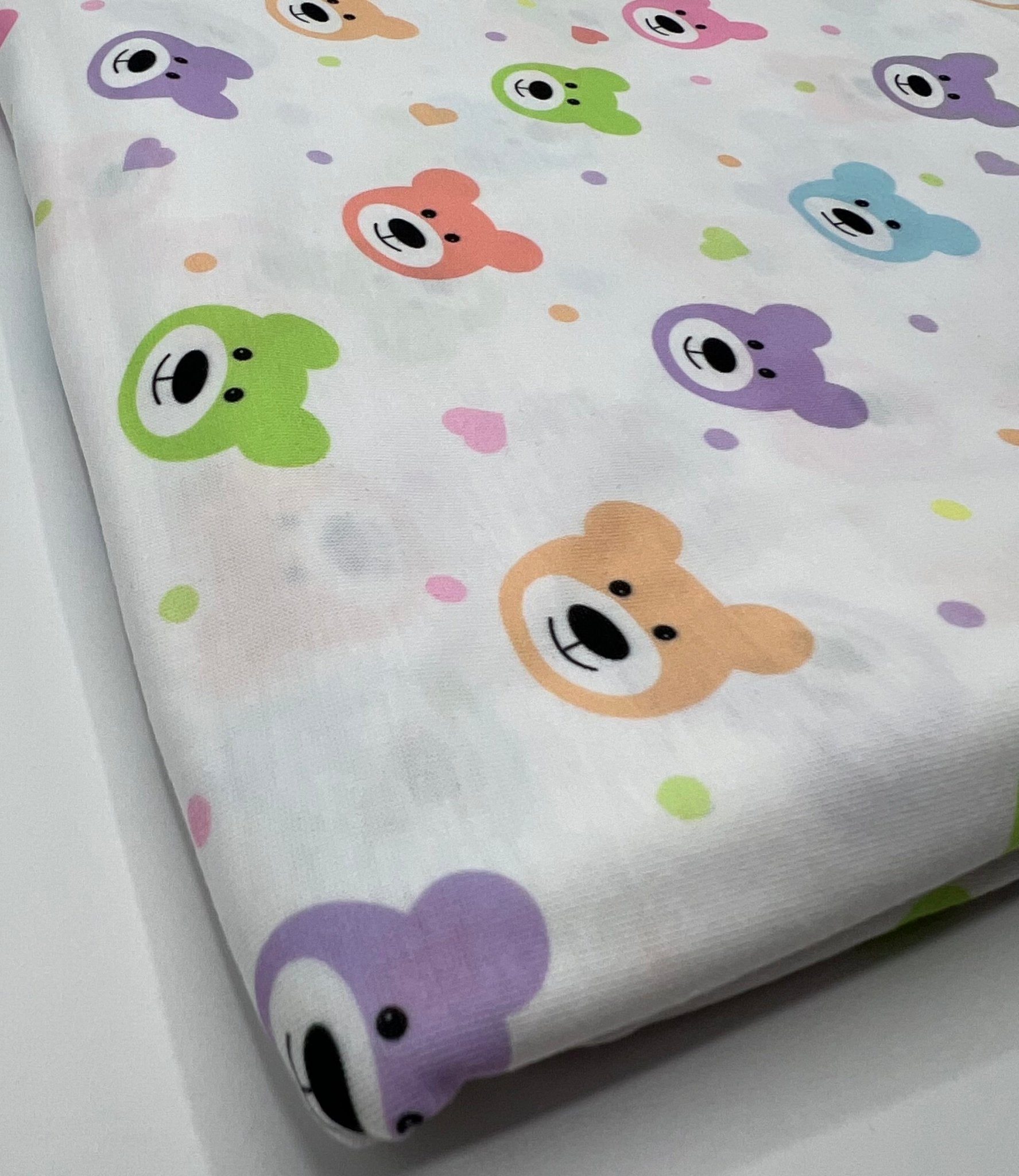 Pastel Colour Bear Faces Print Spun Poly Stretch Fabric - T9 Fabrics