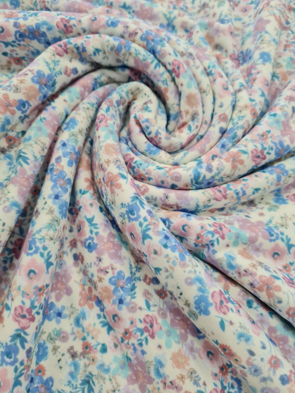 Pastel Ditsy Floral Print Spun Poly Stretch Fabric - T9 Fabrics