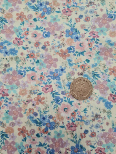 Pastel Ditsy Floral Print Spun Poly Stretch Fabric - T9 Fabrics