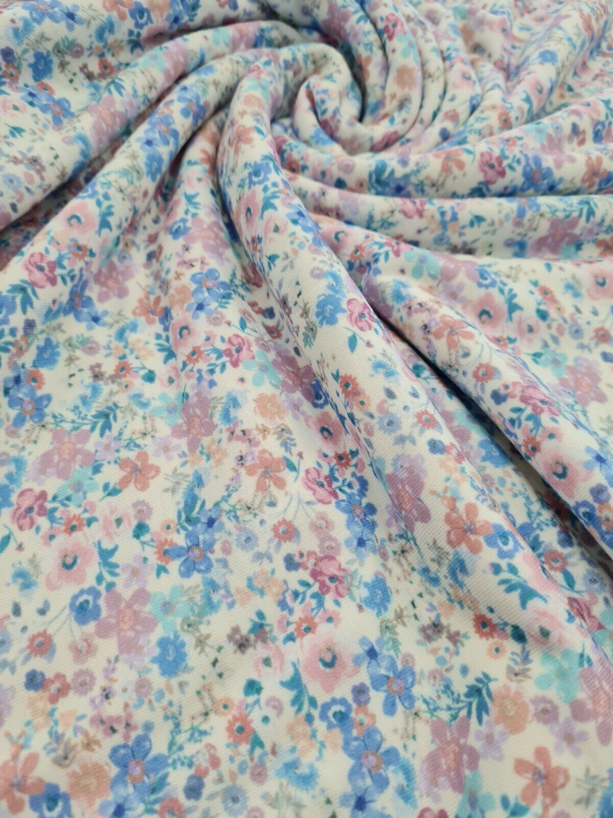 Pastel Ditsy Floral Print Spun Poly Stretch Fabric - T9 Fabrics