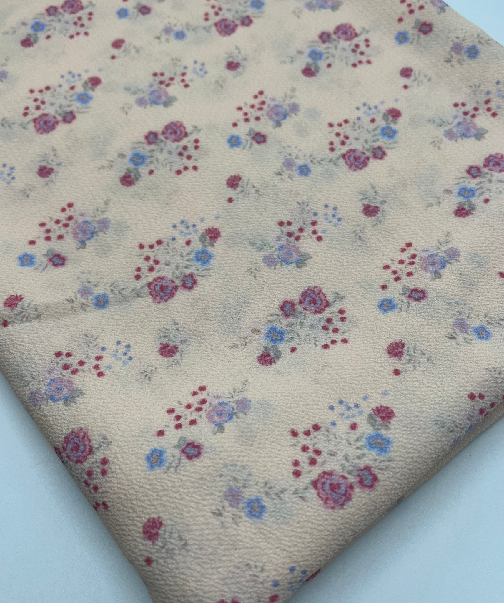 Pastel Yellow Ditsy Floral Print Lightweight Bubble Crepe Fabric - T9 Fabrics