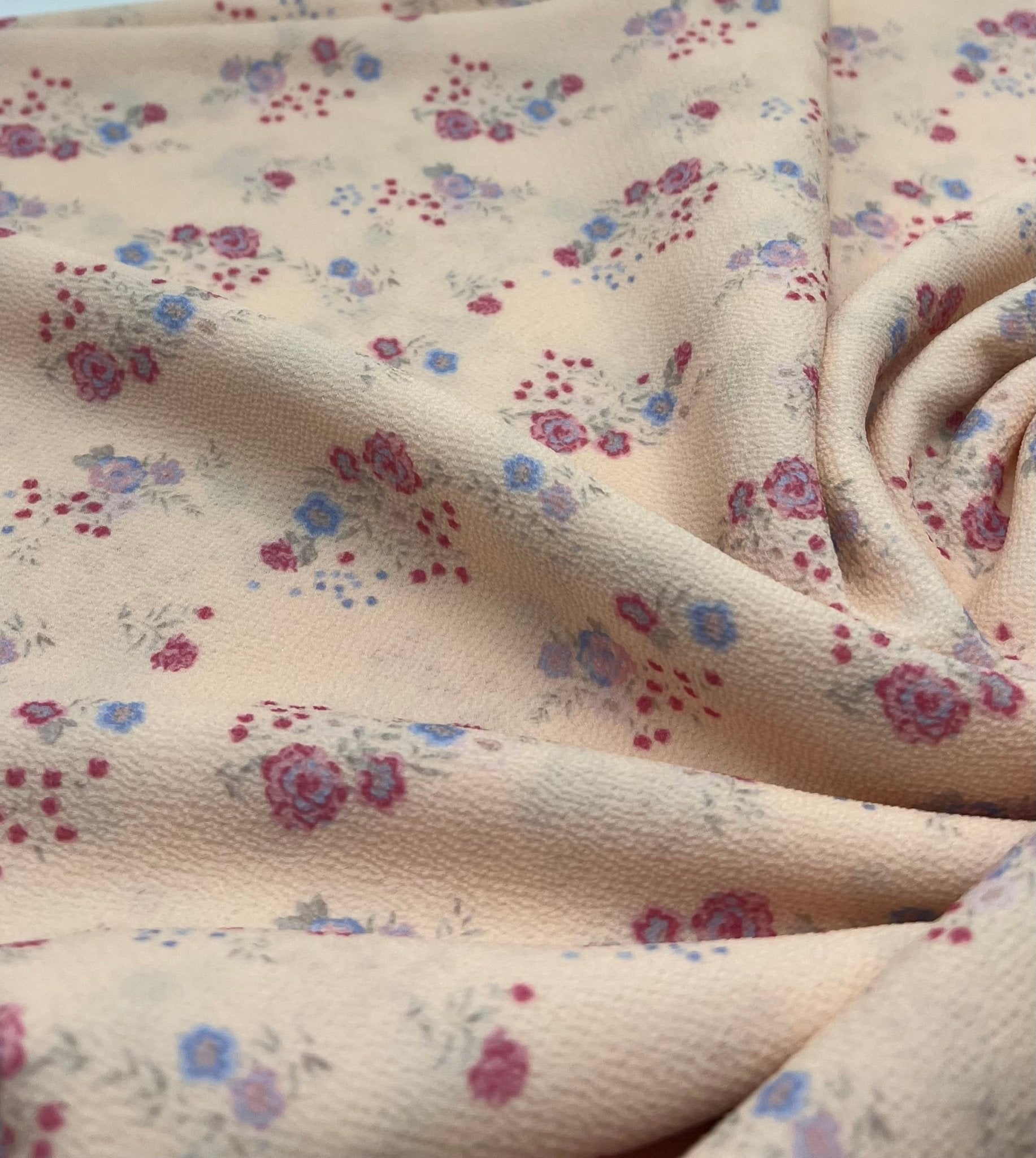Pastel Yellow Ditsy Floral Print Lightweight Bubble Crepe Fabric - T9 Fabrics