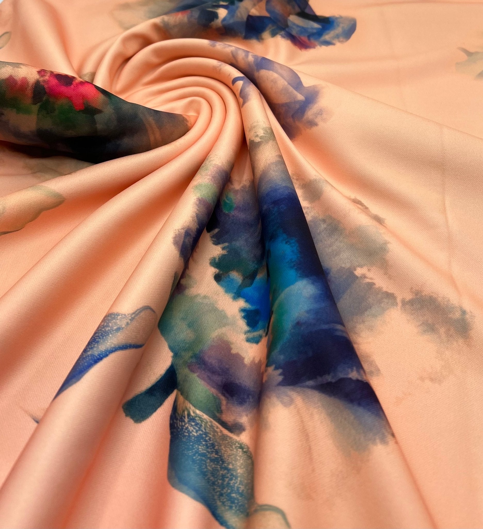 Peach Floral Lightweight Printed Plain Scuba Fabric - T9 Fabrics