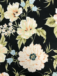 Peach Nude Blooms Floral Printed Scuba Crepe Jersey Fabric 4 Way Stretch - T9 Fabrics