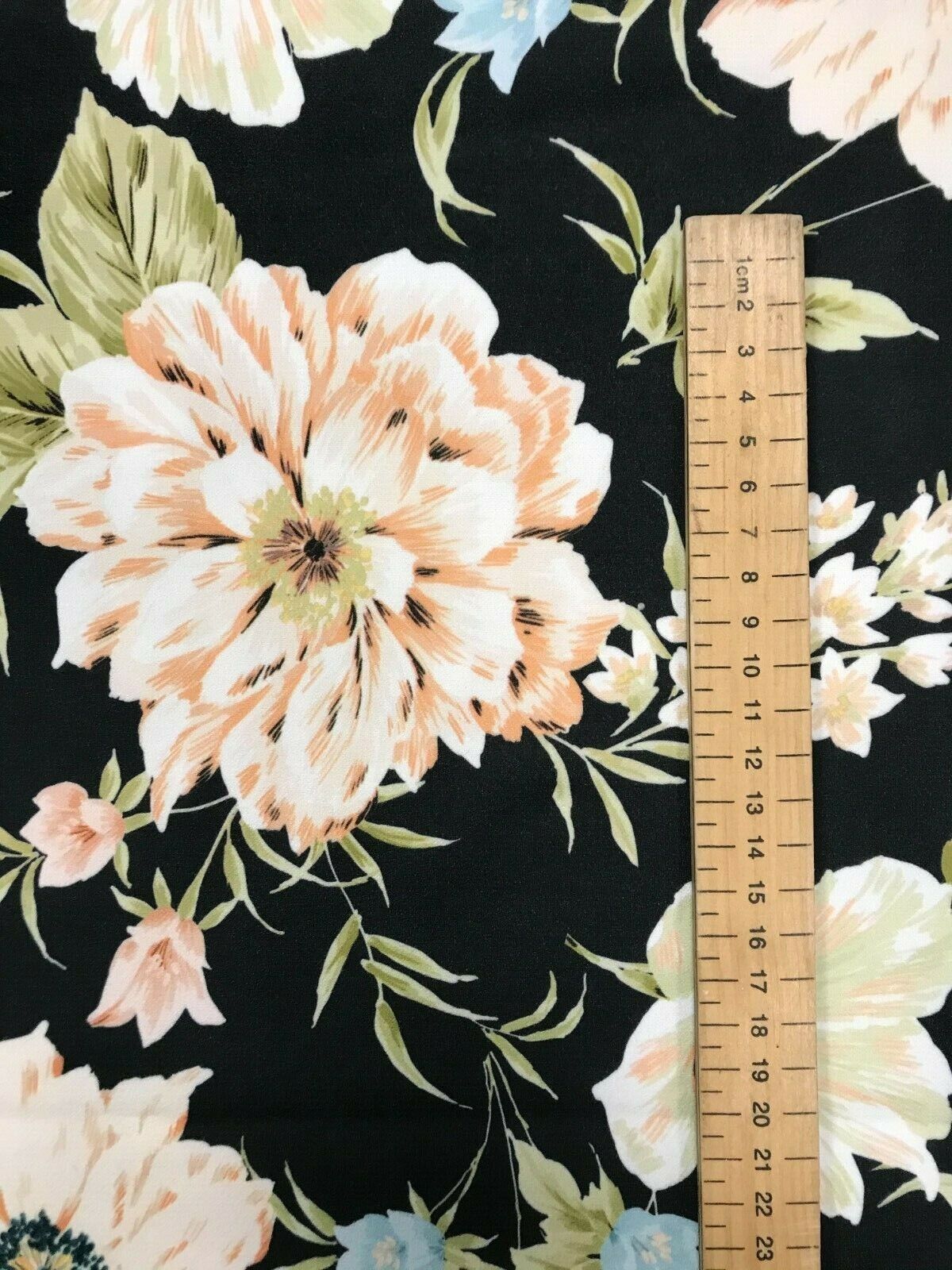 Peach Nude Blooms Floral Printed Scuba Crepe Jersey Fabric 4 Way Stretch - T9 Fabrics