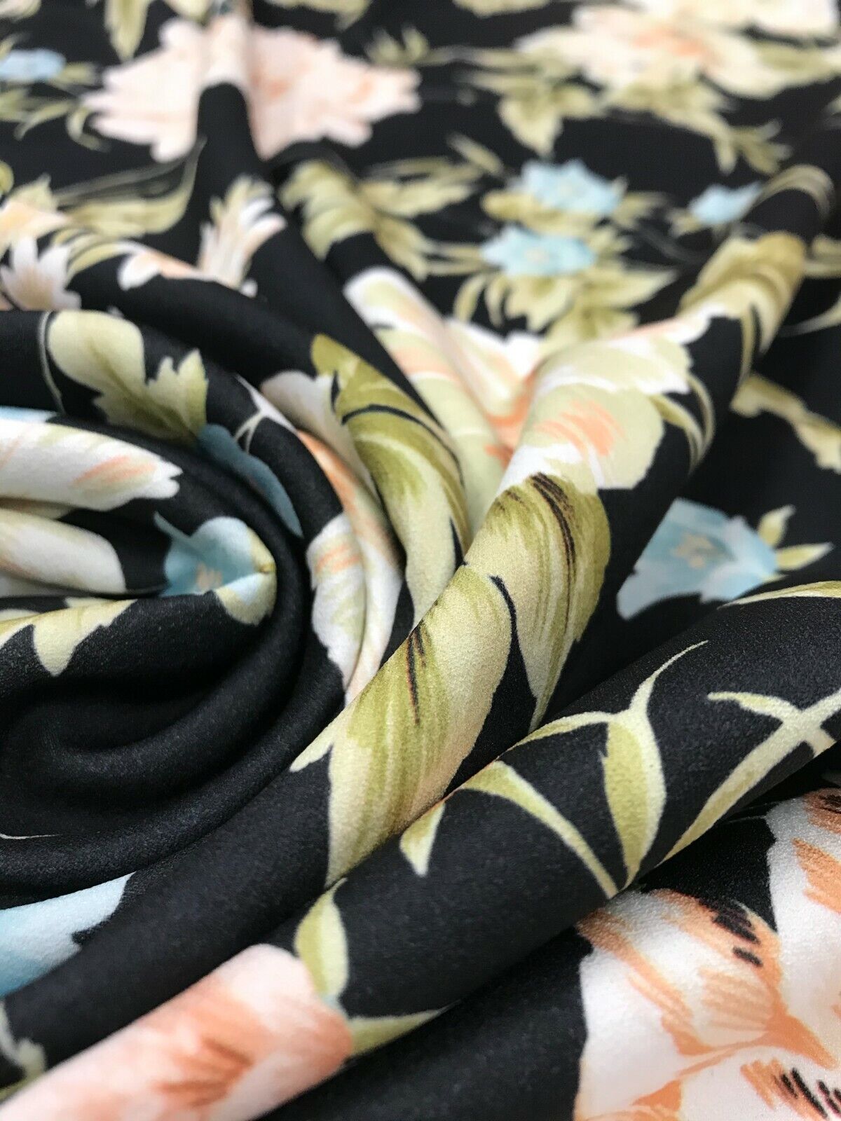 Peach Nude Blooms Floral Printed Scuba Crepe Jersey Fabric 4 Way Stretch - T9 Fabrics