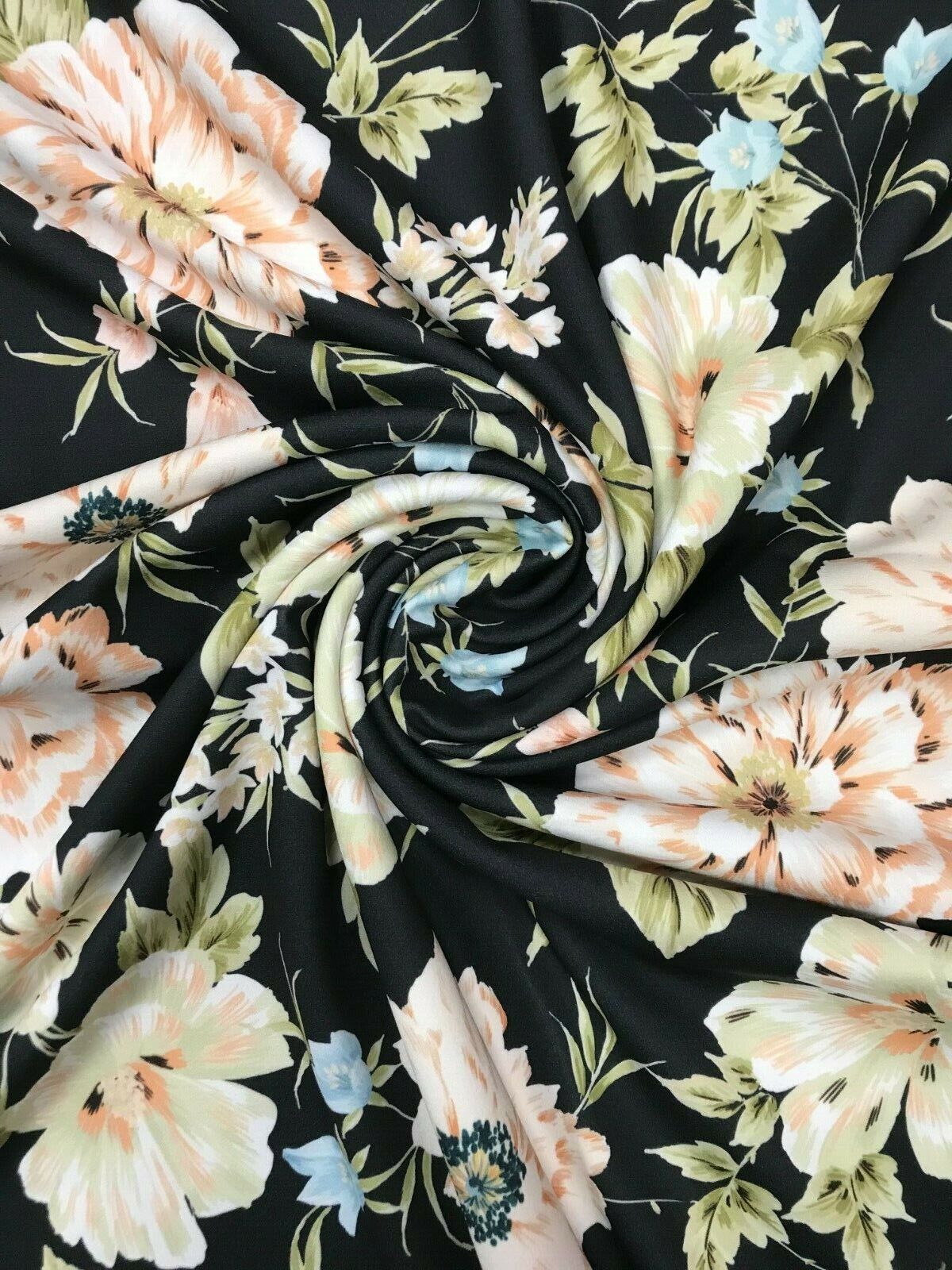 Peach Nude Blooms Floral Printed Scuba Crepe Jersey Fabric 4 Way Stretch - T9 Fabrics