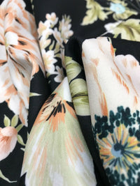 Peach Nude Blooms Floral Printed Scuba Crepe Jersey Fabric 4 Way Stretch - T9 Fabrics