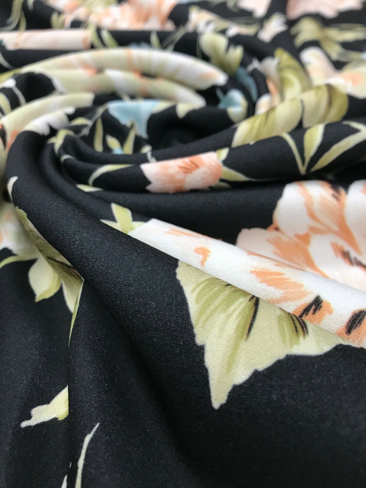 Peach Nude Blooms Floral Printed Scuba Crepe Jersey Fabric 4 Way Stretch - T9 Fabrics