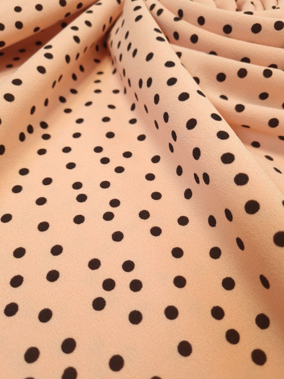 Peach Polka Dot Printed Scuba Crepe Jersey Fabric 4 Way Stretch - T9 Fabrics