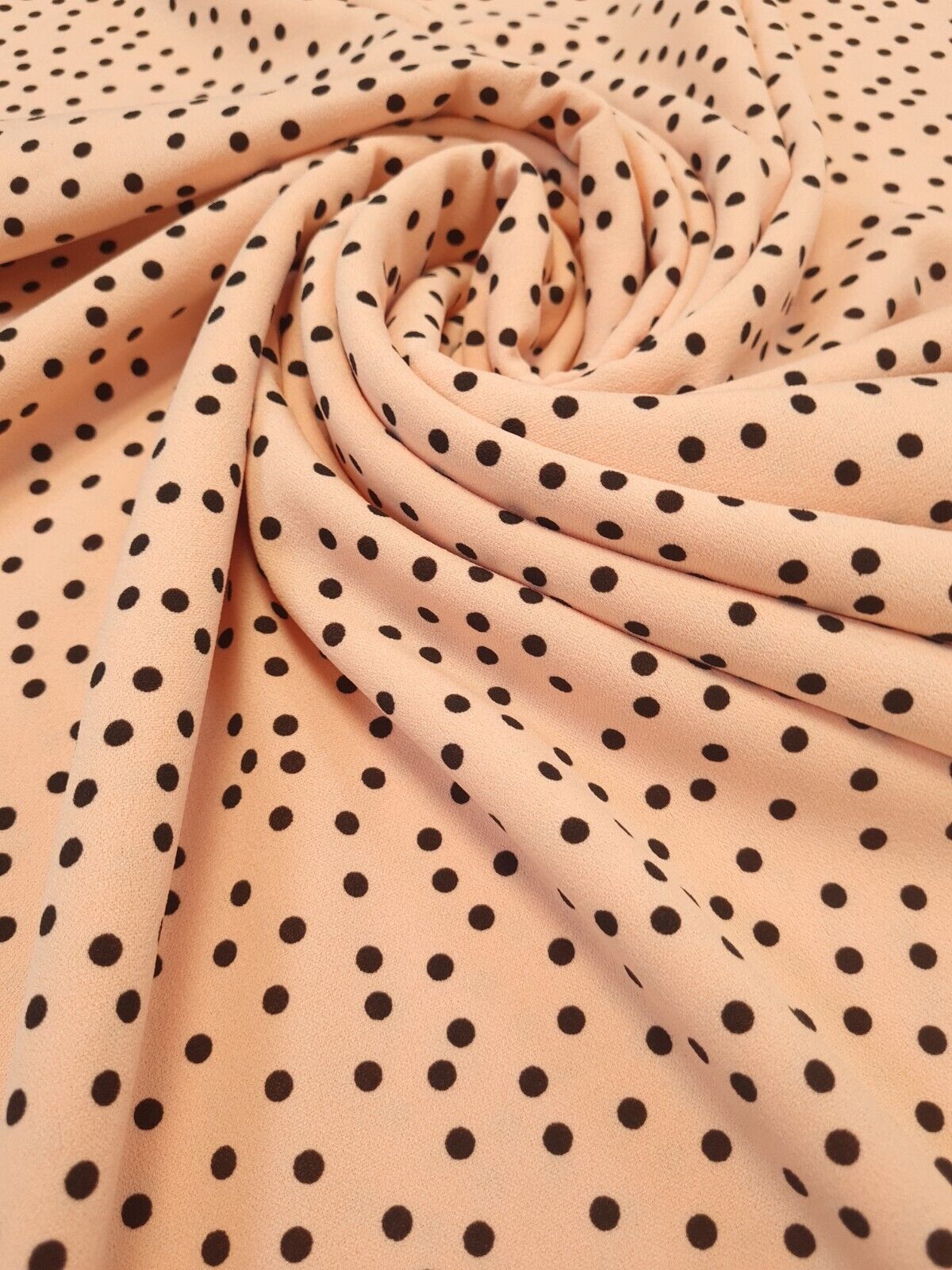 Peach Polka Dot Printed Scuba Crepe Jersey Fabric 4 Way Stretch - T9 Fabrics