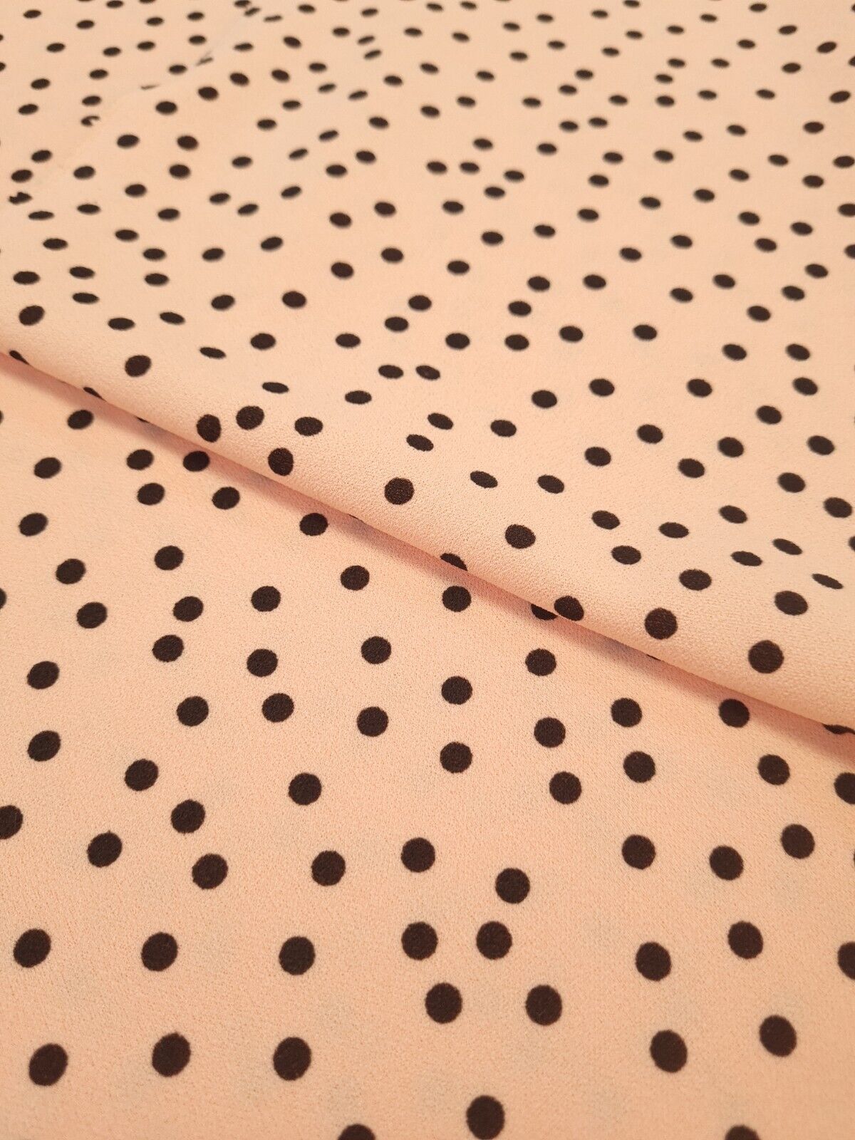 Peach Polka Dot Printed Scuba Crepe Jersey Fabric 4 Way Stretch - T9 Fabrics