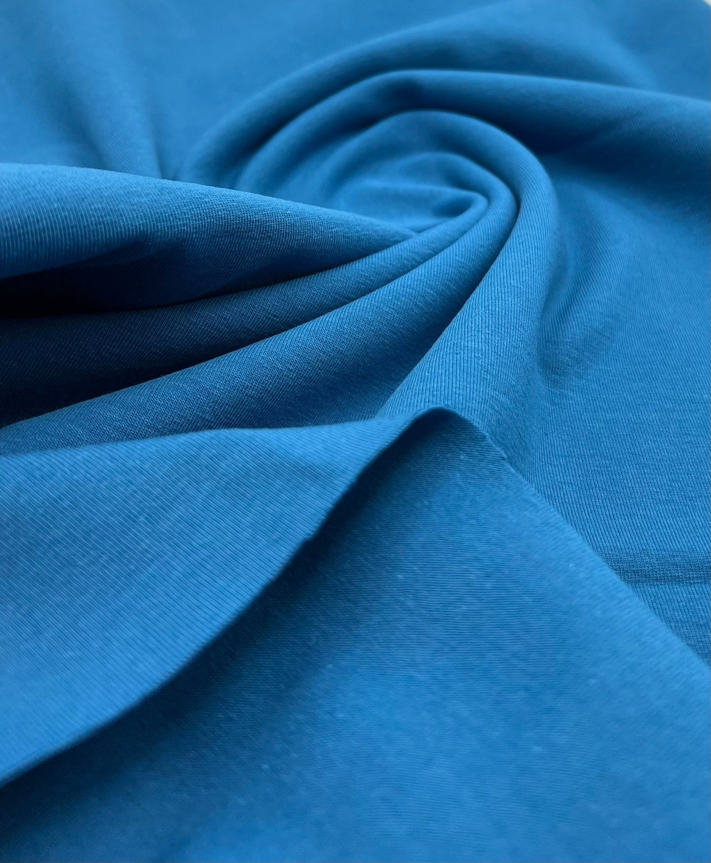 Peacock Blue Cotton Stretch Jersey 240 GSM 92/8 Lycra 4 Way Stretch - T9 Fabrics