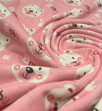 Pink Baby Bear Print Spun Poly Stretch Fabric - T9 Fabrics