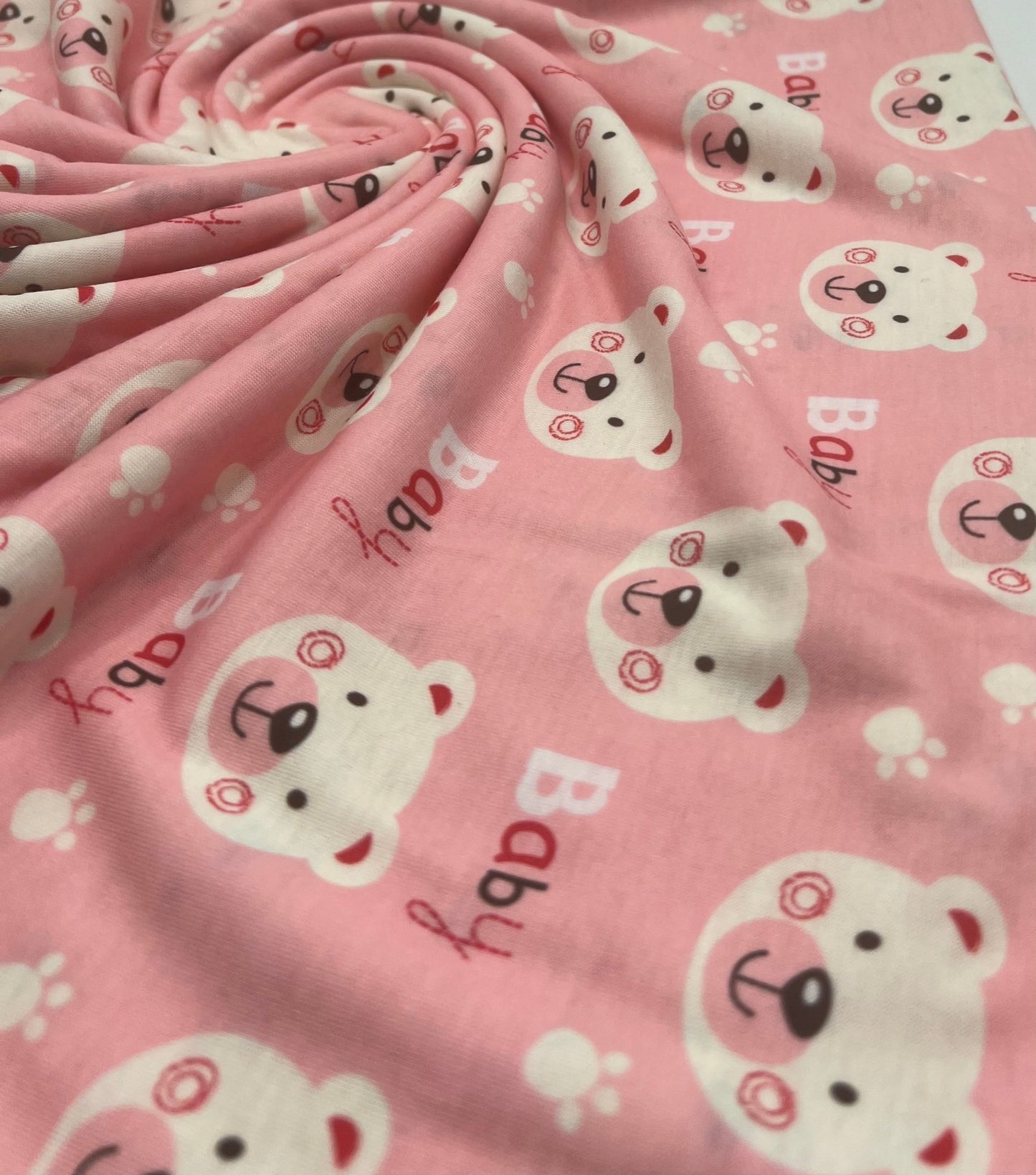 Pink Baby Bear Print Spun Poly Stretch Fabric - T9 Fabrics