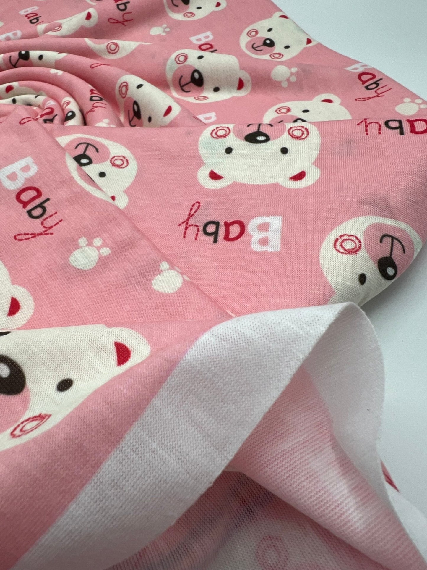 Pink Baby Bear Print Spun Poly Stretch Fabric - T9 Fabrics