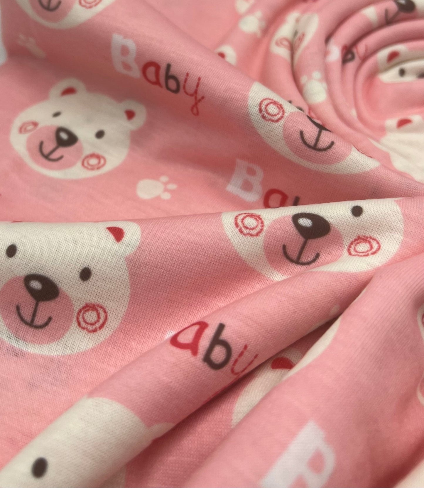 Pink Baby Bear Print Spun Poly Stretch Fabric - T9 Fabrics