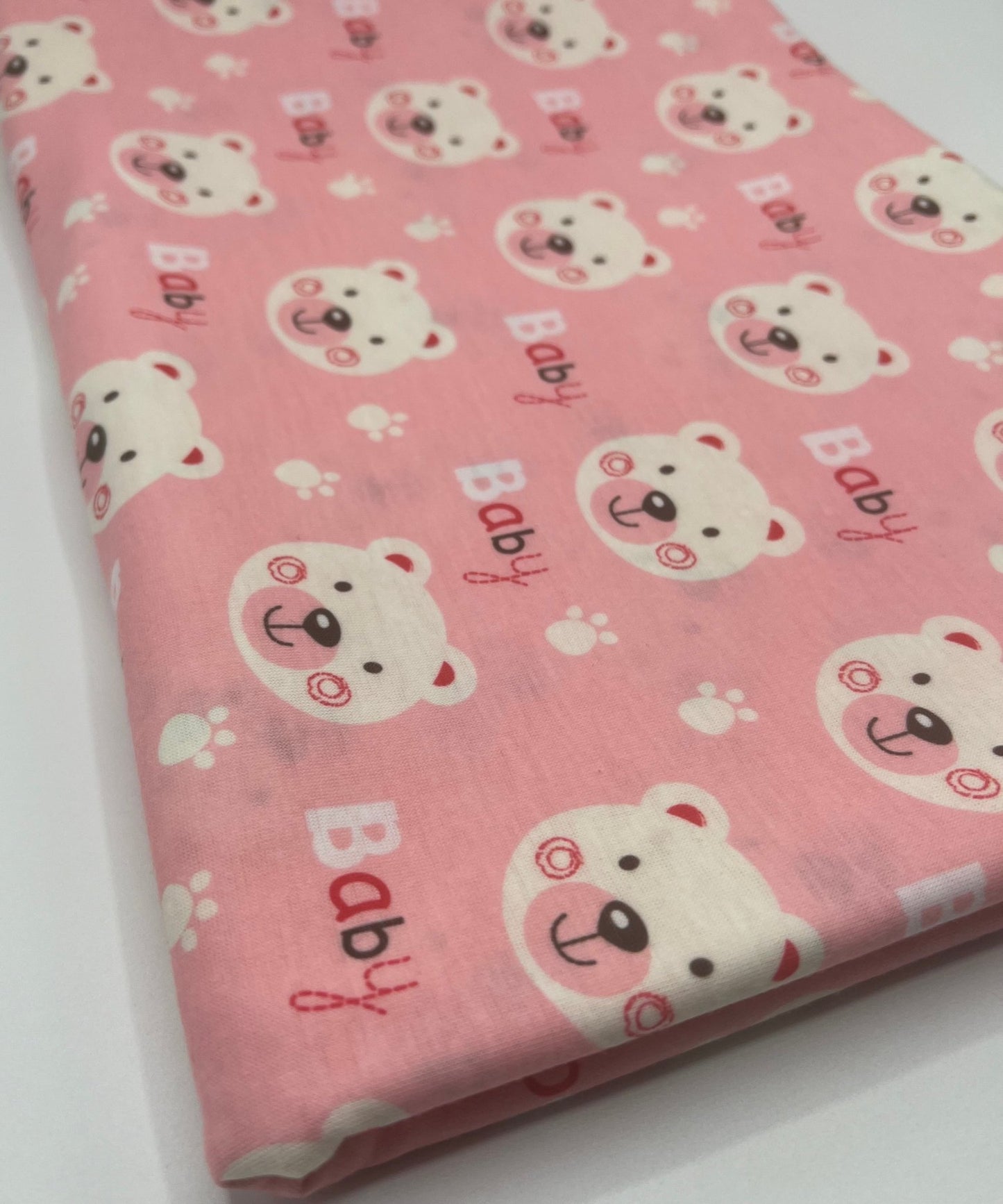 Pink Baby Bear Print Spun Poly Stretch Fabric - T9 Fabrics