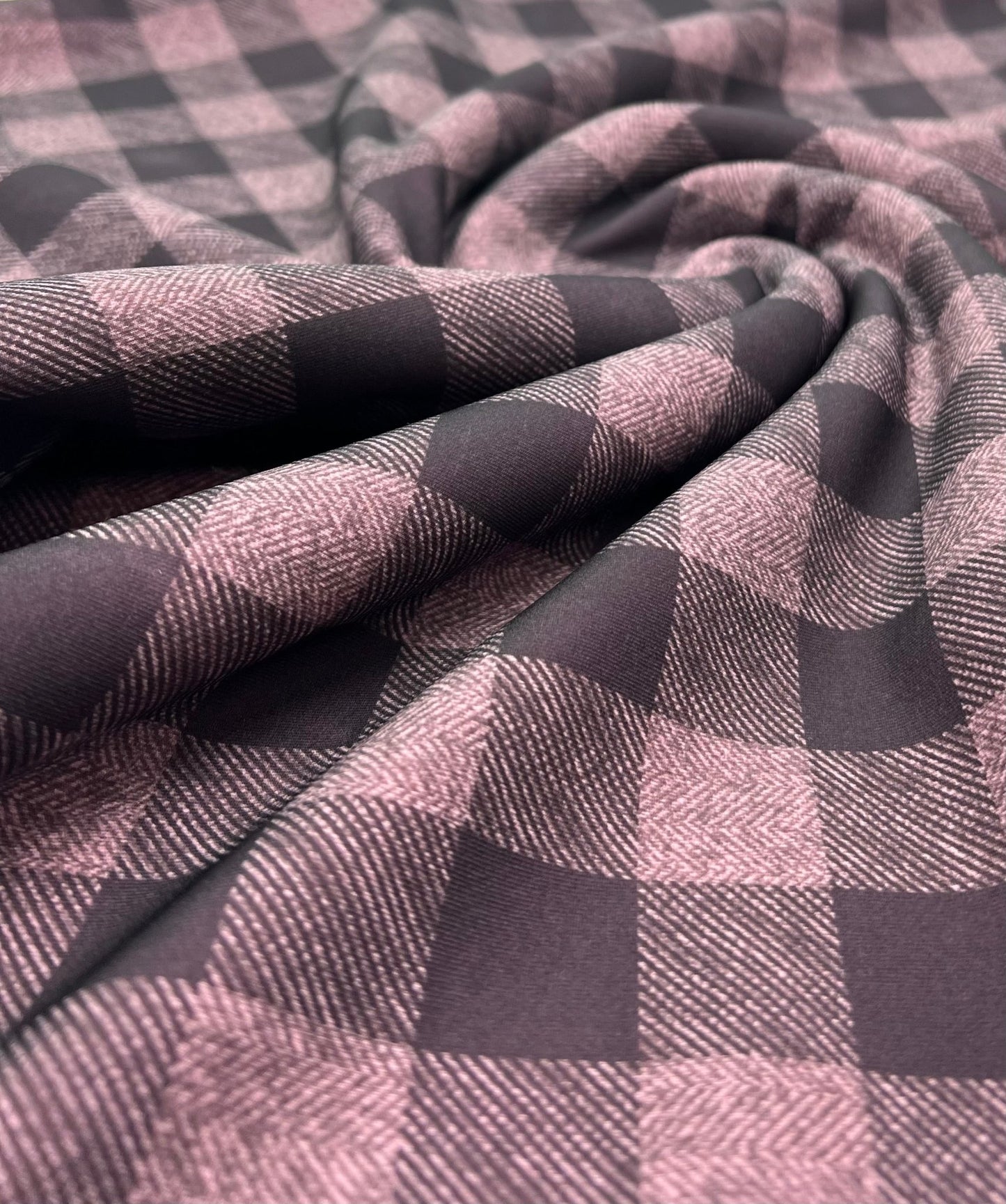 Pink Black Check Printed Plain Scuba 2 Way Stretch Jersey Fabric - T9 Fabrics