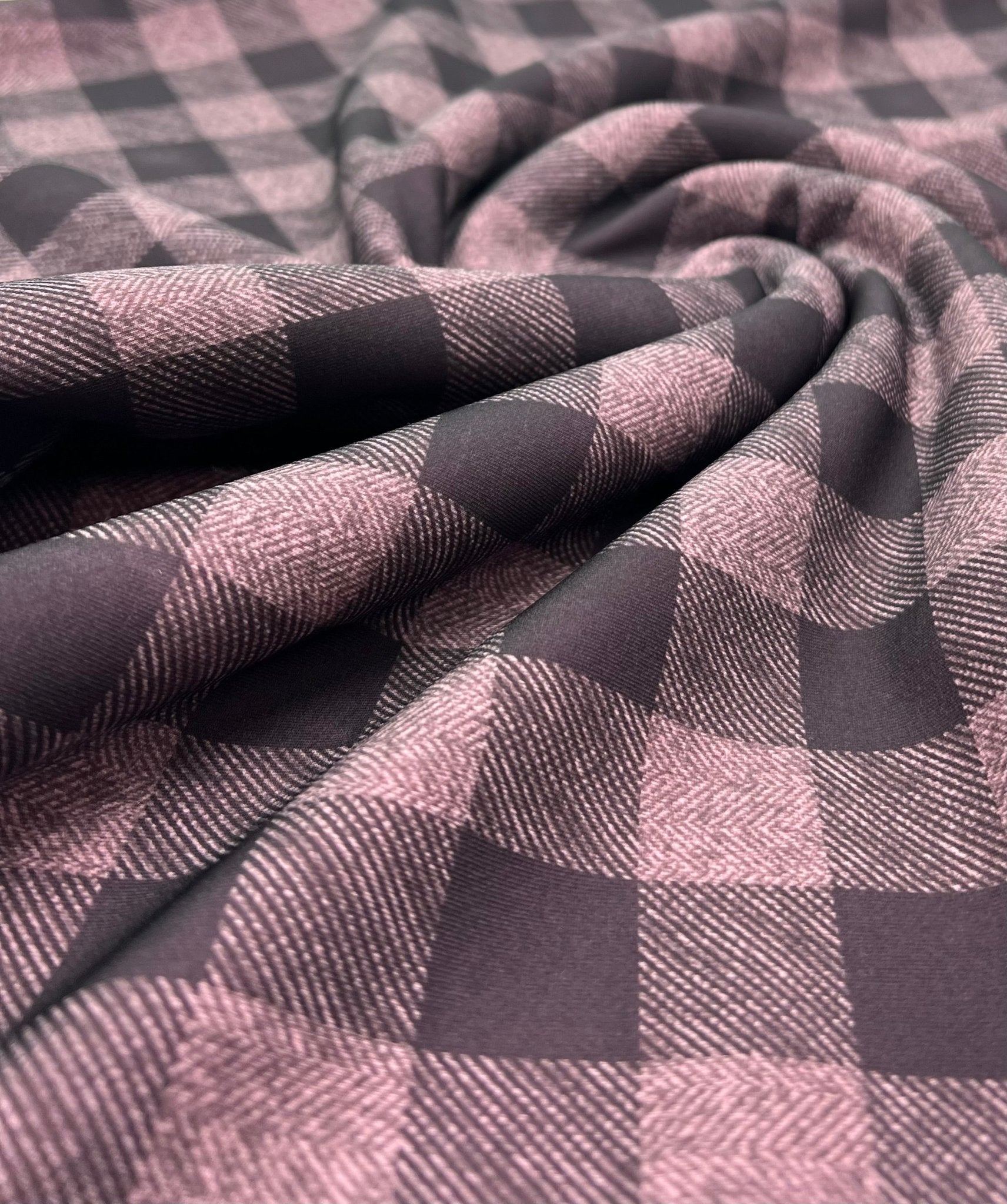 Pink Black Check Printed Plain Scuba 2 Way Stretch Jersey Fabric - T9 Fabrics