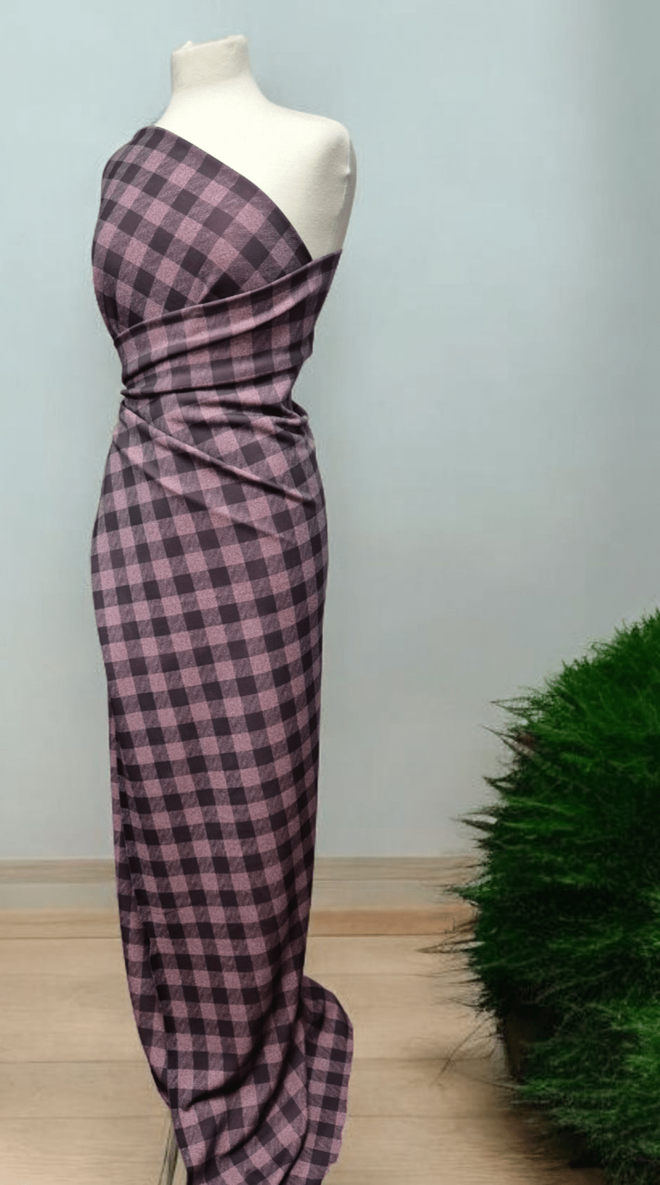 Pink Black Check Printed Plain Scuba 2 Way Stretch Jersey Fabric - T9 Fabrics