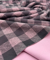 Pink Black Check Printed Plain Scuba 2 Way Stretch Jersey Fabric - T9 Fabrics