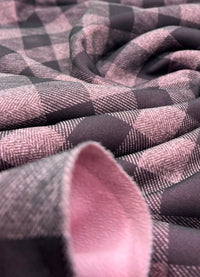 Pink Black Check Printed Plain Scuba 2 Way Stretch Jersey Fabric - T9 Fabrics