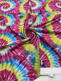 Pink Blue Green Yellow Printed Scuba Crepe Jersey Fabric 4 Way Stretch - T9 Fabrics