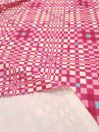 Pink & Blue Squares Print Lightweight Jersey Crepe Fabric 4 Way Stretch - T9 Fabrics